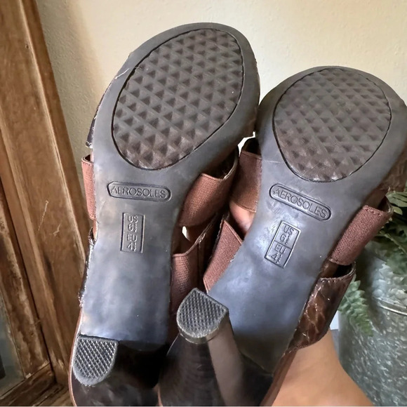 Aerosoles Snake Print Embossed Strappy Mules Size 6.5 Comfort Cushioned Reptile - Picture 5 of 7